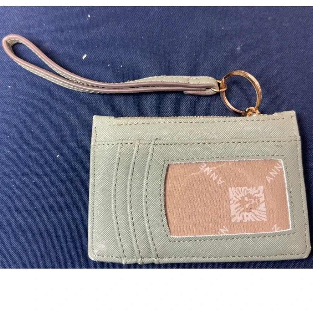 Anne Klein | Sage Green Saffiano Card Holder Wallet Wristlet with ID Window Zip